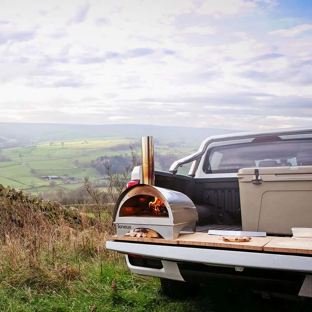 Igneus minimo portable wood fired pizza oven cooking pizza on the go -