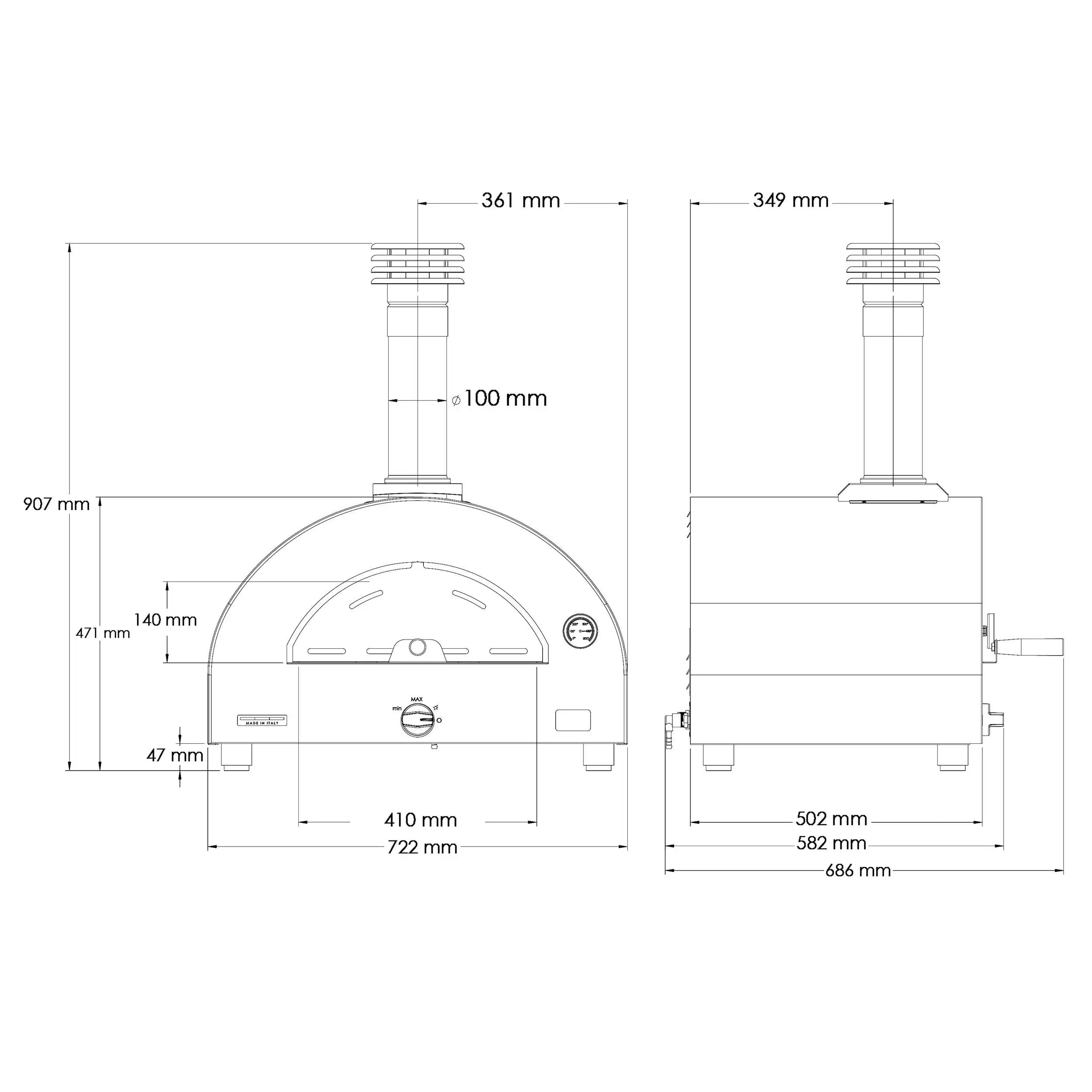 Clementi Clementino Gas Pizza Oven Dimensions - measurements