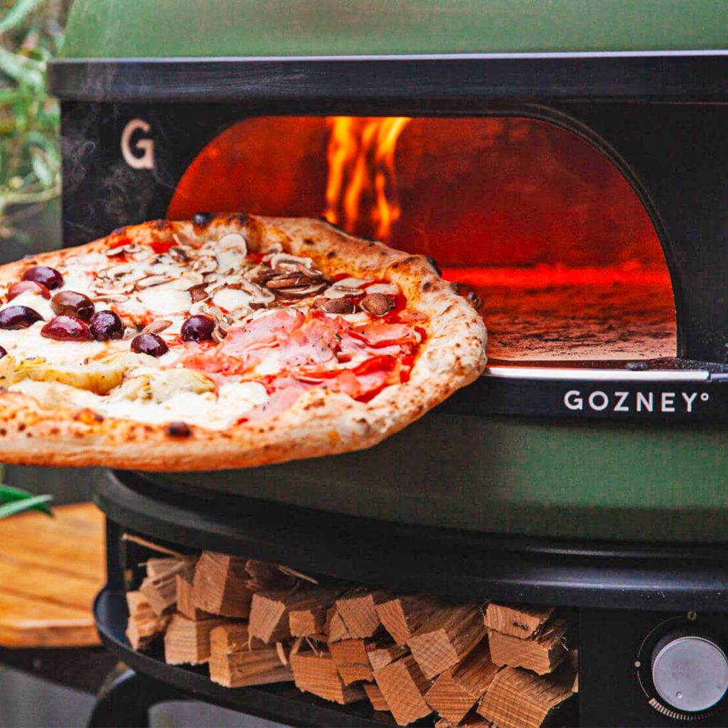 Gozney Dome dual fuel garden pizza oven in olive