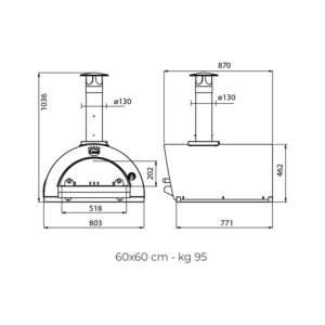 Clementi Original 60x60 wood fired pizza oven - dimensions
