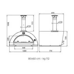 Clementi Original 80x60 wood fired pizza oven - dimensions