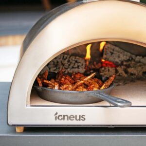 Igneus Classico wood fired pizza oven cooking chicken wings