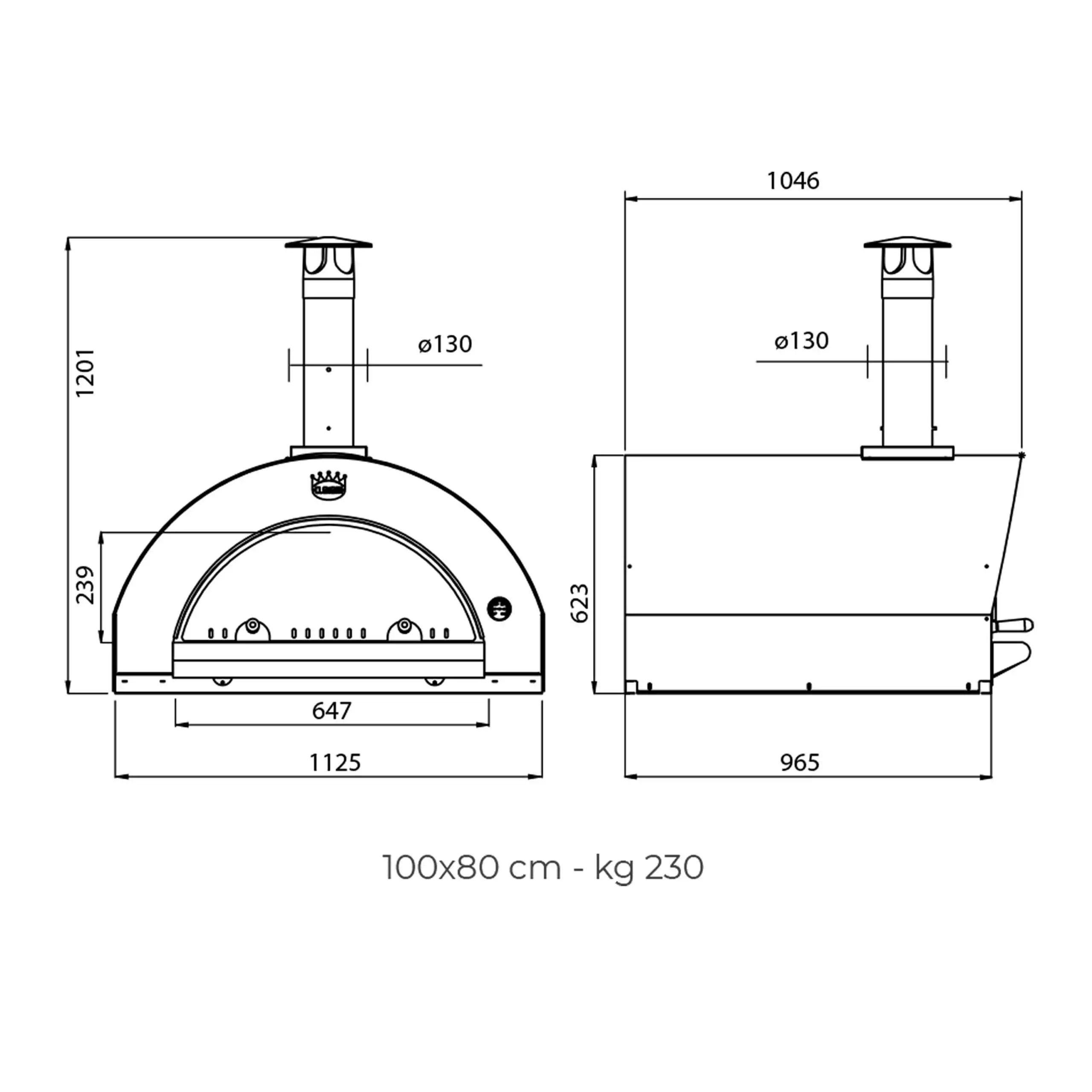 Clementi Original 100x80 wood fired pizza oven - dimensions