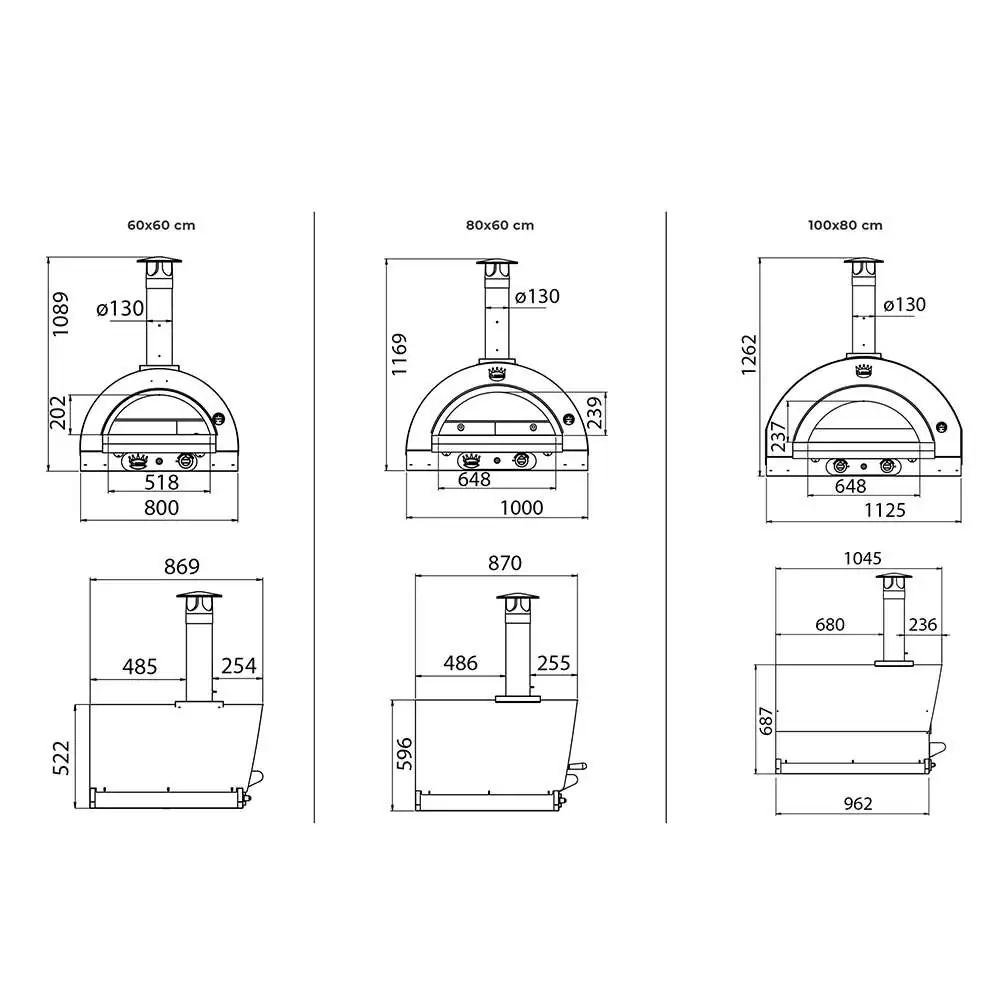 Clementi Original gas fired pizza oven - dimensions