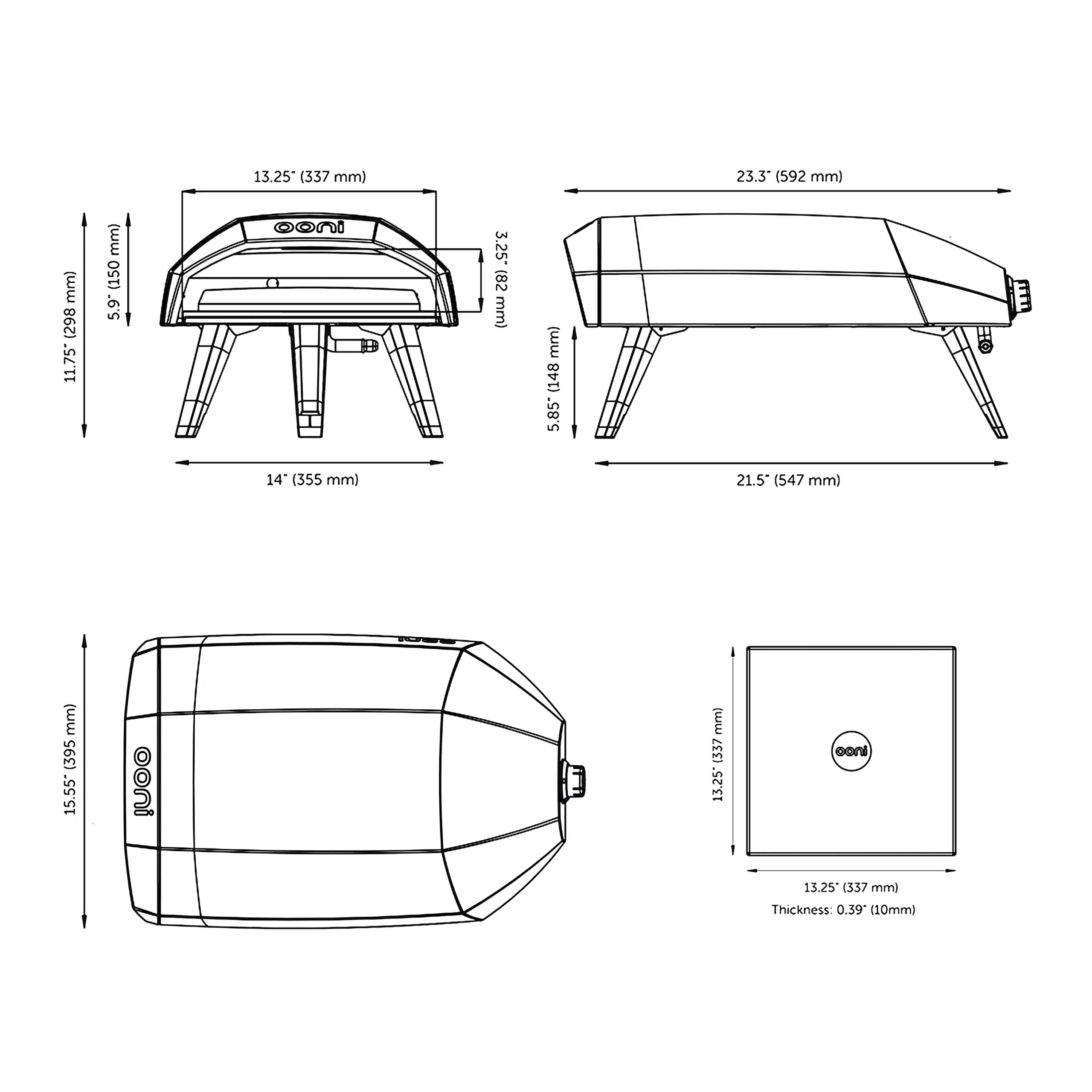 Ooni Koda 12 portable gas powered pizza oven - Dimensions and measurements