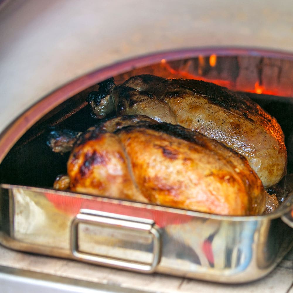 Igneus Classico wood fired pizza oven roast chicken