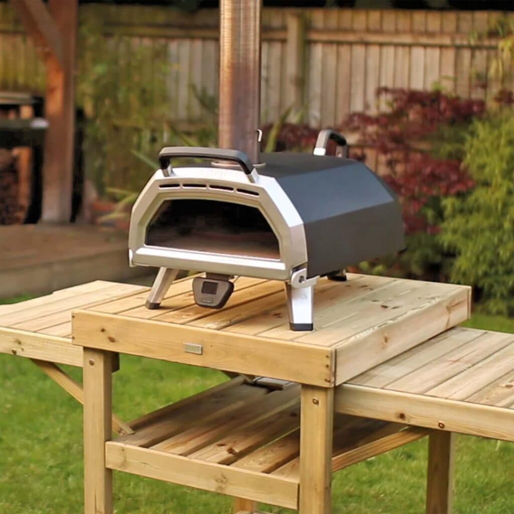 Ooni Karu 16 on Wooden Pizza Oven Stand
