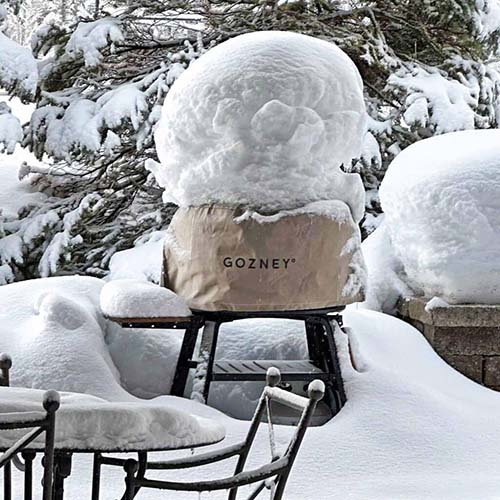 Gozney Dome Pizza Oven Cover in snow